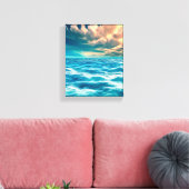 Blue Ocean Seascape Cloudy Sky Digital Painting Canvas Afdruk (Insitu (Woonkamer))