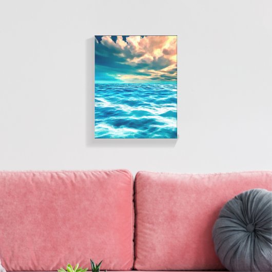 Blue Ocean Seascape Cloudy Sky Digital Painting Canvas Afdruk (Insitu (Woonkamer))