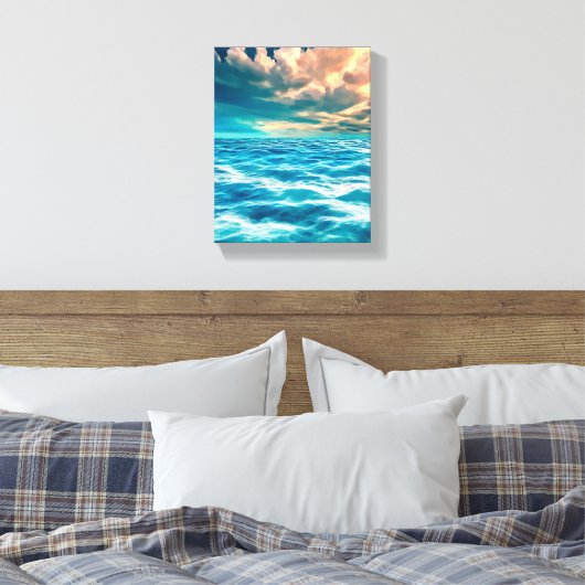 Blue Ocean Seascape Cloudy Sky Digital Painting Canvas Afdruk (Insitu (Slaapkamer))