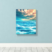Blue Ocean Seascape Cloudy Sky Digital Painting Canvas Afdruk (Insitu (Houten vloer))