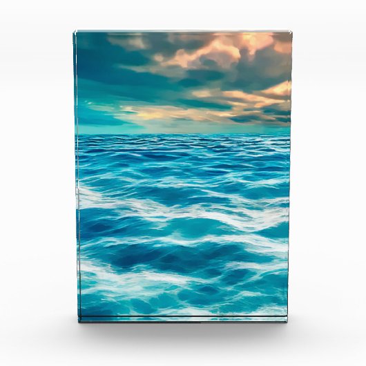 Blue Ocean Seascape Cloudy Sky Digital Painting Fotoblokken (Voorkant)
