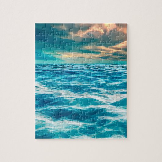 Blue Ocean Seascape Cloudy Sky Digital Painting Legpuzzel (Verticaal)