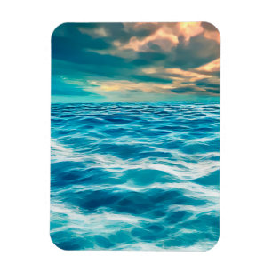 Blue Ocean Seascape Cloudy Sky Digital Painting Magneet