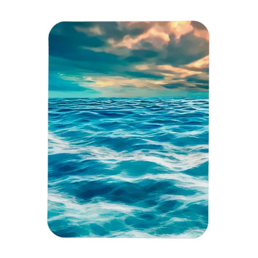 Blue Ocean Seascape Cloudy Sky Digital Painting Magneet (Verticaal)