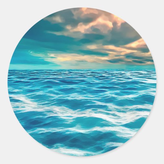 Blue Ocean Seascape Cloudy Sky Digital Painting Ronde Sticker (Voorkant)