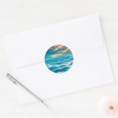 Blue Ocean Seascape Cloudy Sky Digital Painting Ronde Sticker (Envelop)