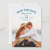 Blue Ocean Seaside Beach Bruiloft Save The Date Kaart (Voorkant)