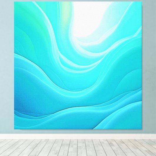 Blue Ocean Serenity Abstracte golven ontwerp Canvas Afdruk (Insitu (Houten vloer))