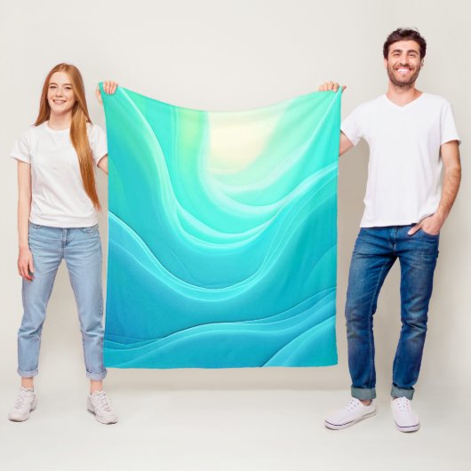 Blue Ocean Serenity Abstracte golven ontwerp Fleece Deken (In situ)