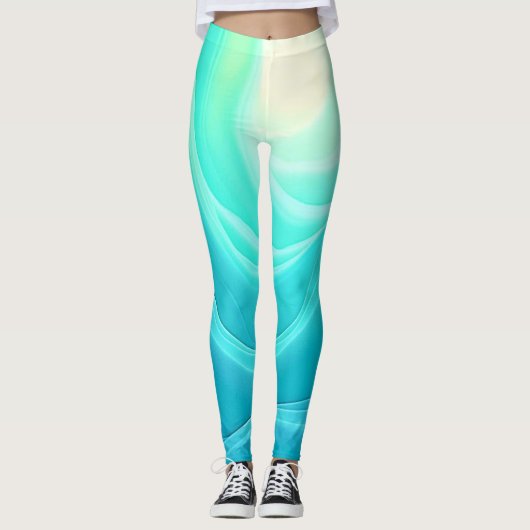 Blue Ocean Serenity Abstracte golven ontwerp Leggings (Voorkant)
