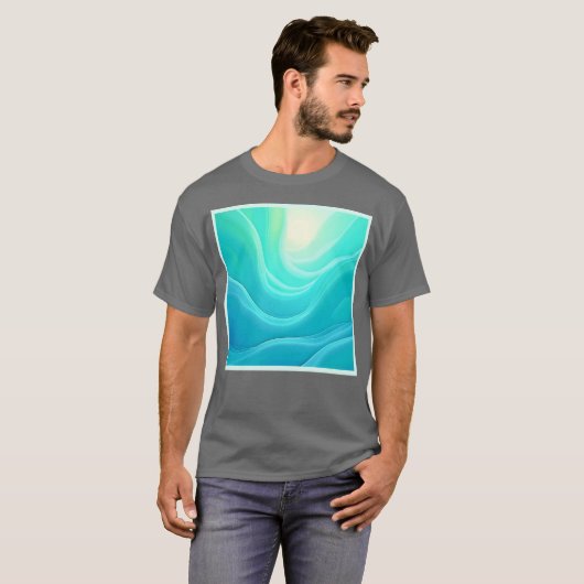 Blue Ocean Serenity Abstracte golven ontwerp T-shirt (Voorkant volledig)