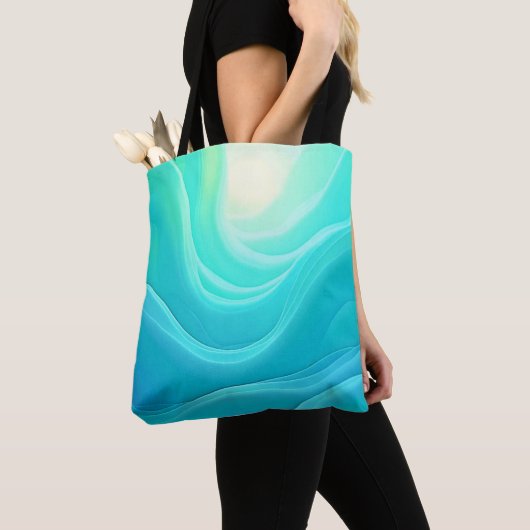 Blue Ocean Serenity Abstracte golven ontwerp Tote Bag (Dichtbij)