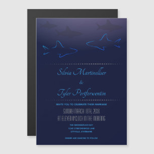 Blue Ocean Shark Wedding Magnetische Uitnodiging