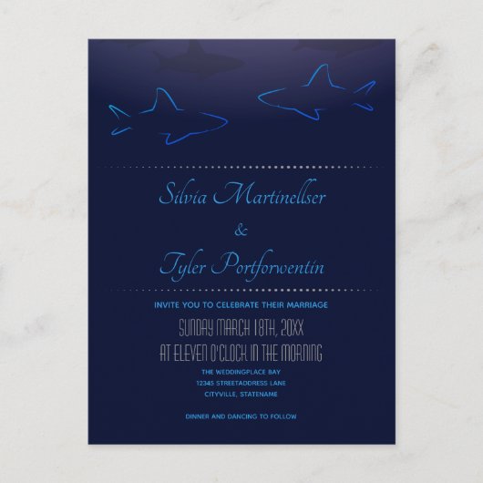 Blue Ocean Shark Wedding Uitnodiging Briefkaart (Voorkant)
