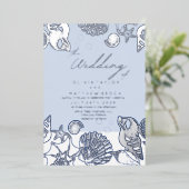 Blue Ocean Shells Echte Folie Huwelijksuitnodiging Folie Uitnodiging (Staand Voorkant)