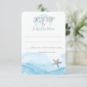 Blue Ocean Starfish Tropical Beach Wedding Kaart (Staand voorkant)