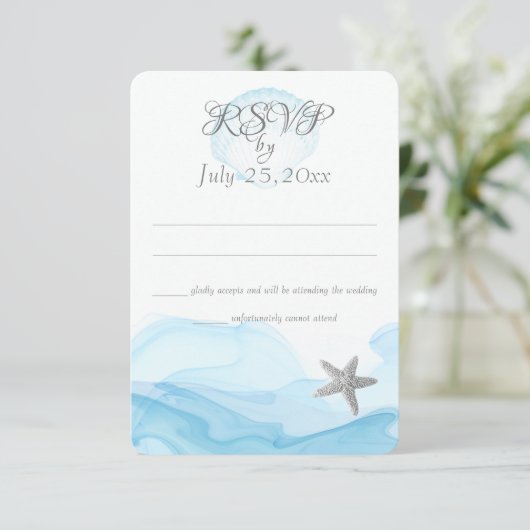 Blue Ocean Starfish Tropical Beach Wedding Kaart (Staand voorkant)