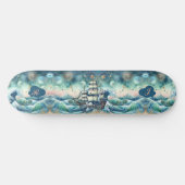 Blue Ocean Storm Ship Initialen Monogram grillig Persoonlijk Skateboard (Horizontaal)