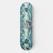 Blue Ocean Storm Ship Initialen Monogram grillig Persoonlijk Skateboard (Voorkant)
