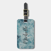 Blue Ocean Summer Beach Waves Monogram Aangepast Bagagelabel (Voorkant verticaal)