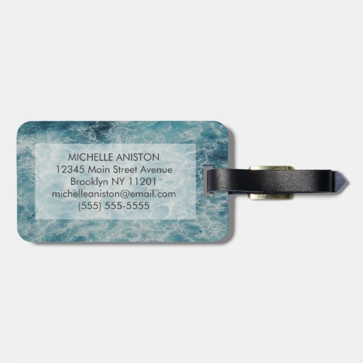 Blue Ocean Summer Beach Waves Monogram Aangepast Bagagelabel (Achterkant horizontaal)