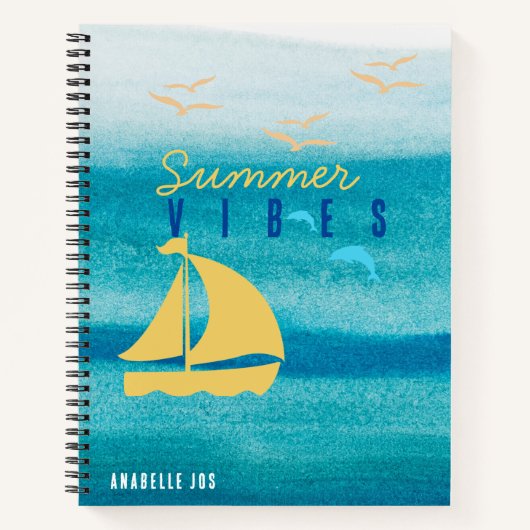 Blue Ocean Summer Vibes - Gepersonaliseerd Notitieboek (Voorkant)