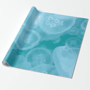 Blue ocean transparent jellyfish wrapping paper cadeaupapier
