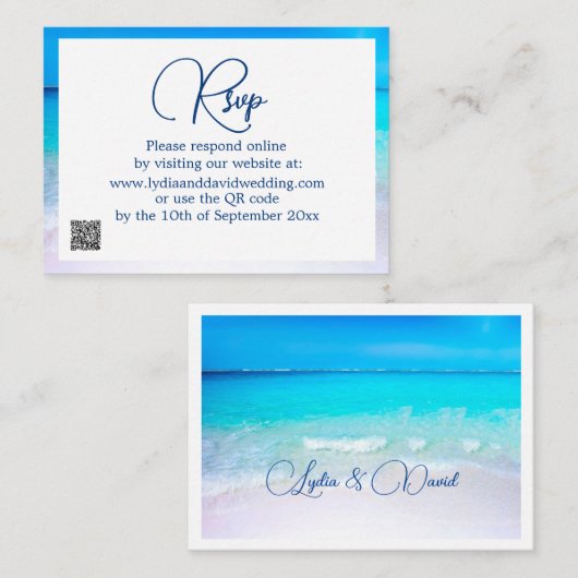 Blue Ocean Tropical Destination Wedding RSVP Notitiekaartje (Voorkant / Achterkant)