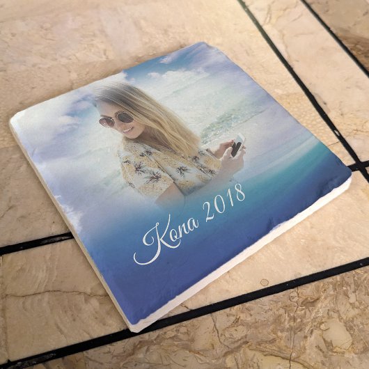 Blue Ocean Vacation Memory KeepSake Aangepaste fot Stenen Onderzetter