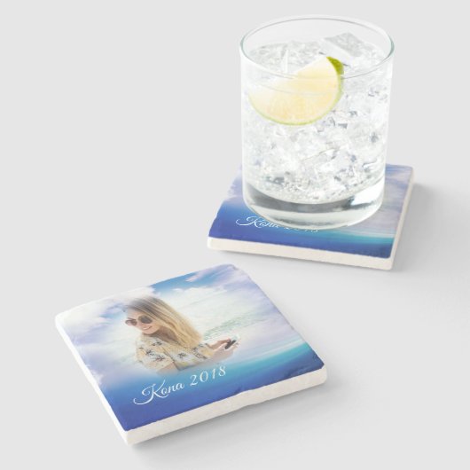 Blue Ocean Vacation Memory KeepSake Aangepaste fot Stenen Onderzetter (Zijkant)