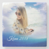 Blue Ocean Vacation Memory KeepSake Aangepaste fot Stenen Onderzetter (Voorkant)