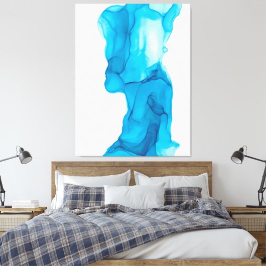 Blue Ocean Water Abstract 4322 Modern Alcohol Ink Canvas Afdruk (Insitu (Slaapkamer))