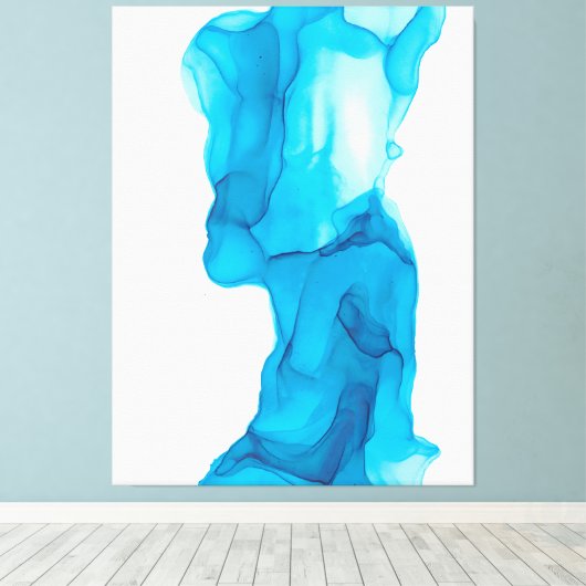 Blue Ocean Water Abstract 4322 Modern Alcohol Ink Canvas Afdruk (Insitu (Houten vloer))