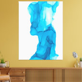 Blue Ocean Water Abstract 4322 Modern Alcohol Ink Canvas Afdruk (Insitu (Woonkamer))