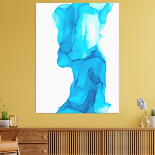Blue Ocean Water Abstract 4322 Modern Alcohol Ink Canvas Afdruk (Insitu (Woonkamer))