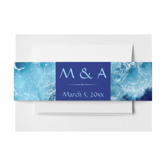 Blue Ocean Water Wedding Invitation Belly Band Uitnodigingen Wikkel (Voorkant Voorbeeld)