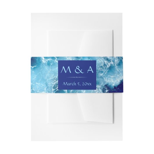 Blue Ocean Water Wedding Invitation Belly Band Uitnodigingen Wikkel (Voorkant Voorbeeld)