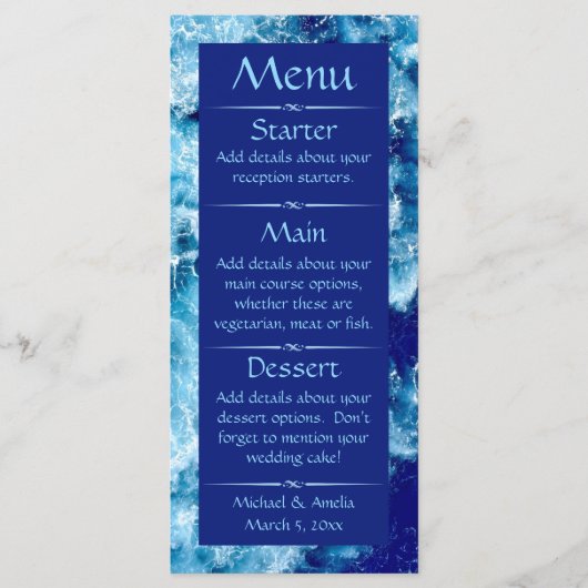 Blue Ocean Water Wedding Menu (Voorkant)
