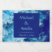 Blue Ocean Water Wedding Mini Mousserende Wijn Lab Sparkling Wijnetiket (Enkel label)