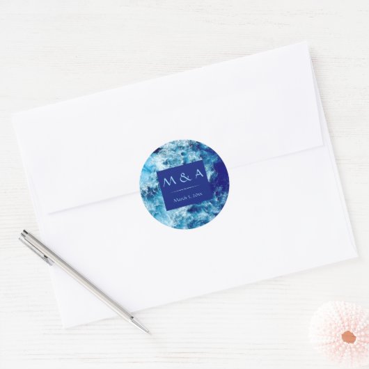 Blue Ocean Water Wedding Ronde Stickers (Envelop)