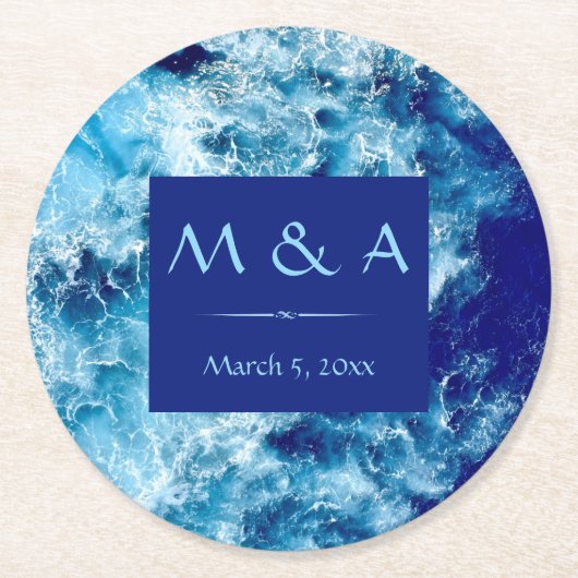 Blue Ocean Water Wedding Round Paper Onderzetter (Voorkant)