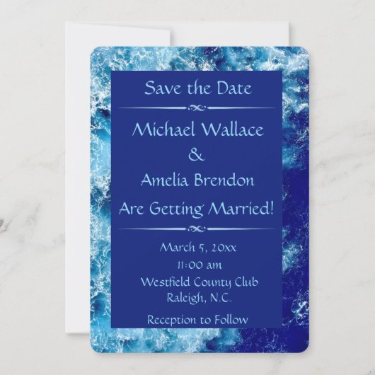 Blue Ocean Water Wedding Save the Date Kaart (Voorkant)
