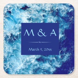 Blue Ocean Water Wedding Square Paper Onderzetter