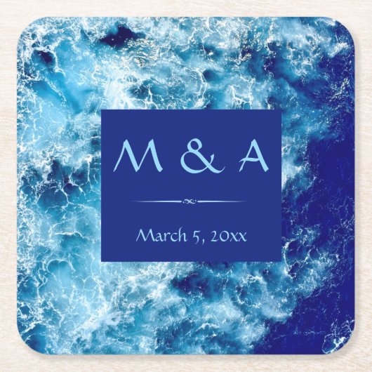 Blue Ocean Water Wedding Square Paper Onderzetter (Voorkant)