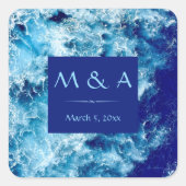 Blue Ocean Water Wedding Square Stickers (Voorkant)