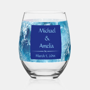Blue Ocean Water Wedding Stemless Wine Glass Wijnglas Zonder Voet