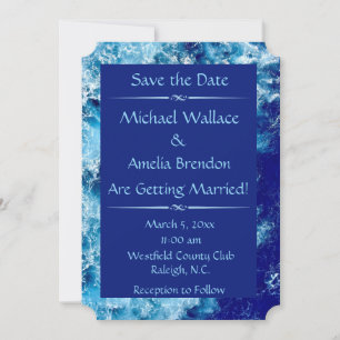 Blue Ocean Water Wedding Ticket Save the Date Kaar
