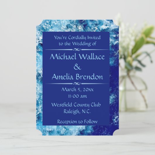 Blue Ocean Water Wedding Ticket Uitnodiging (Staand voorkant)