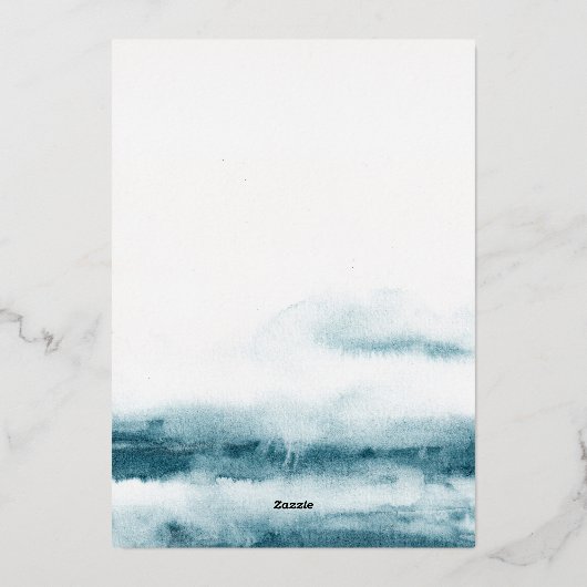 Blue Ocean Waterverf Bruiloft Folie Uitnodiging (Achterkant)