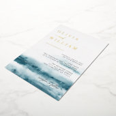 Blue Ocean Waterverf Bruiloft Folie Uitnodiging (Gedraaid)